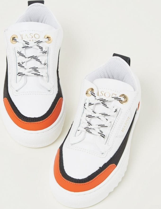 Mason Garments Firenze sneaker van leer - Wit/ Oranje/ Zwart - Maat 29