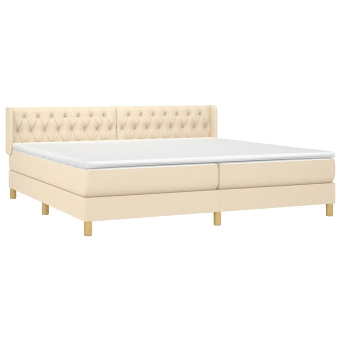 vidaXL - Boxspring - met - matras - stof - crèmekleurig - 200x200 - cm