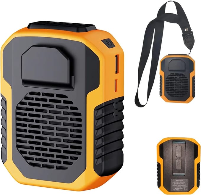 Draagbare handventilator (oranje), mini-heupventilator, 2-in-1 ventilator, 3 windsnelheden, USB-aansluiting
