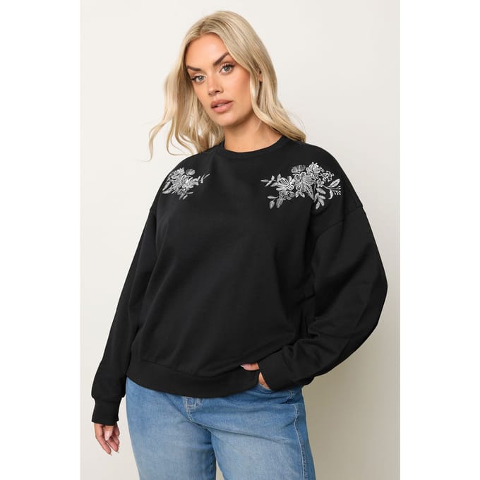 Yours Zwart Geborduurd Sweatshirt Size 46