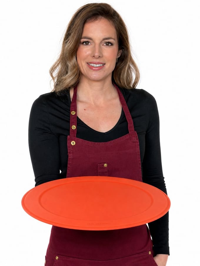 Dienblad| Rond - Oranje - 46cm Diameter in leer afgewerkt