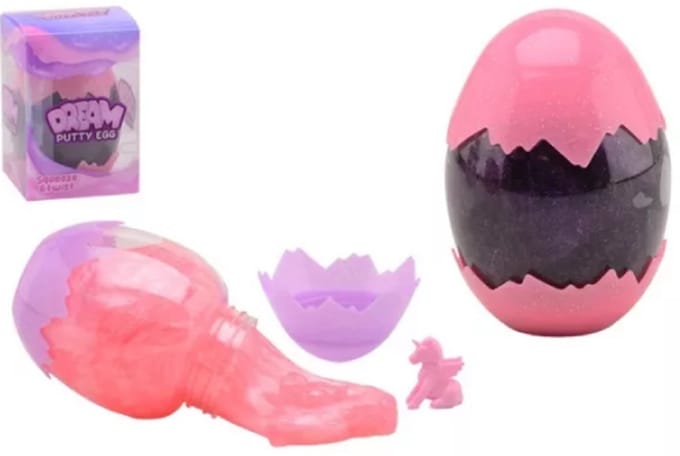 Johntoy dream putty speelgoed eieren kleurrijk display 6 stuks.