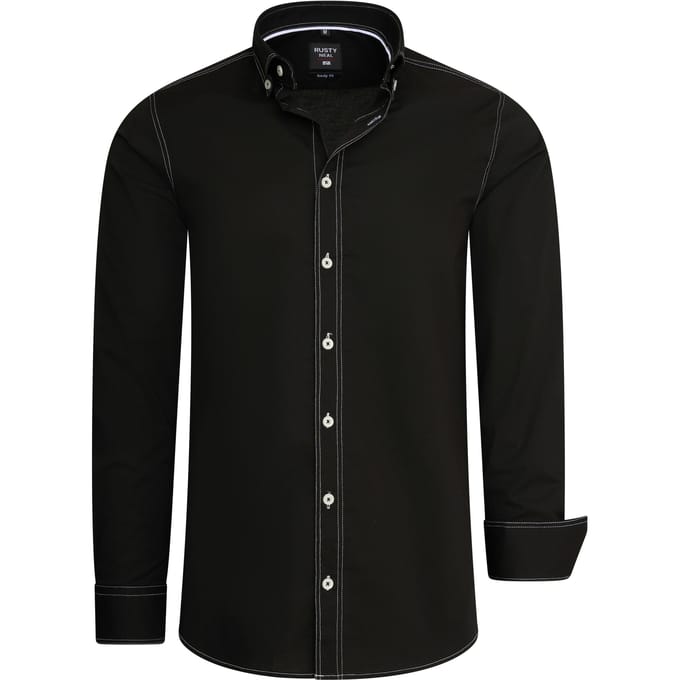 Slim fit overhemd met lange mouwen en contrasterende stiksels