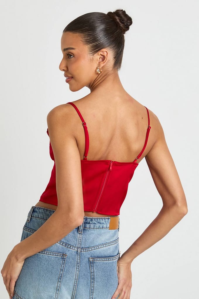 boohoo Dames Kanten Korset Top Met Baleinen | Rood | Maat: 36