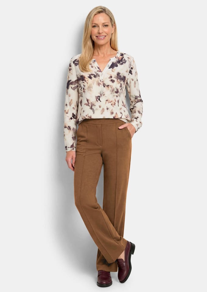 Broek met elastische band en biesjes - cognac - Gr. 21 van Goldner Fashion