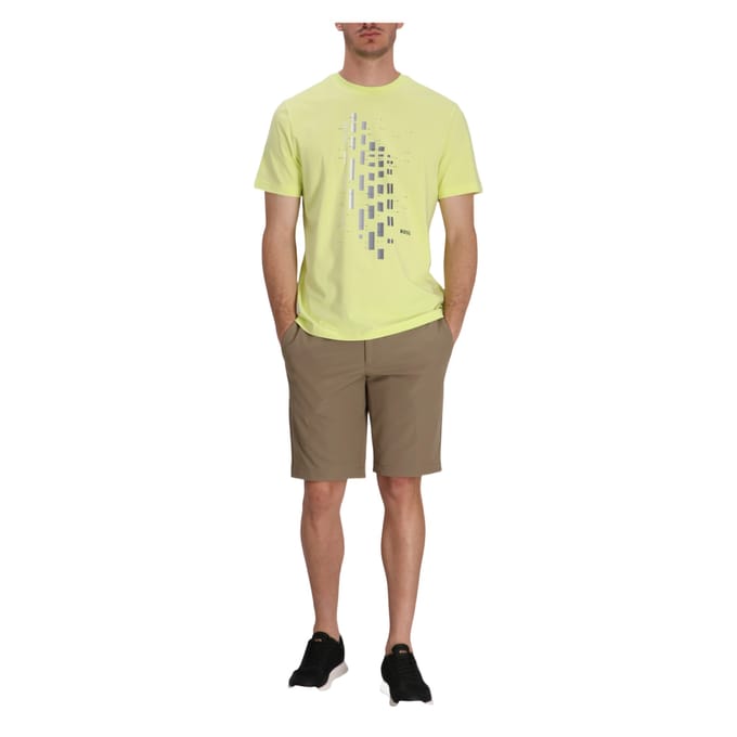 Boss Heren T-shirt met geometrisch patroon, stretch, normale pasvorm (Groen)
