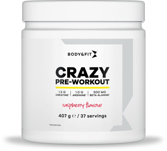 Body & Fit Crazy Pre-Workout - Framboos smaak - Pre Workout - 407 gram (37 doseringen)