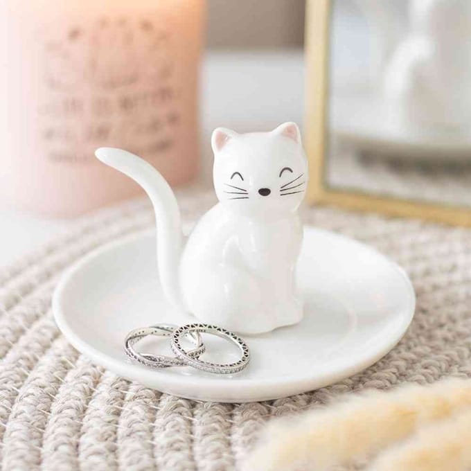 Something Different - Sitting White Cat Face Decoratie schaaltje - Wit
