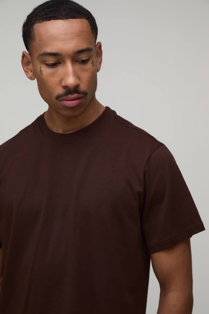Regular Fit T-shirt & Geruite Lounge Short Set | Chocolate | Size Medium