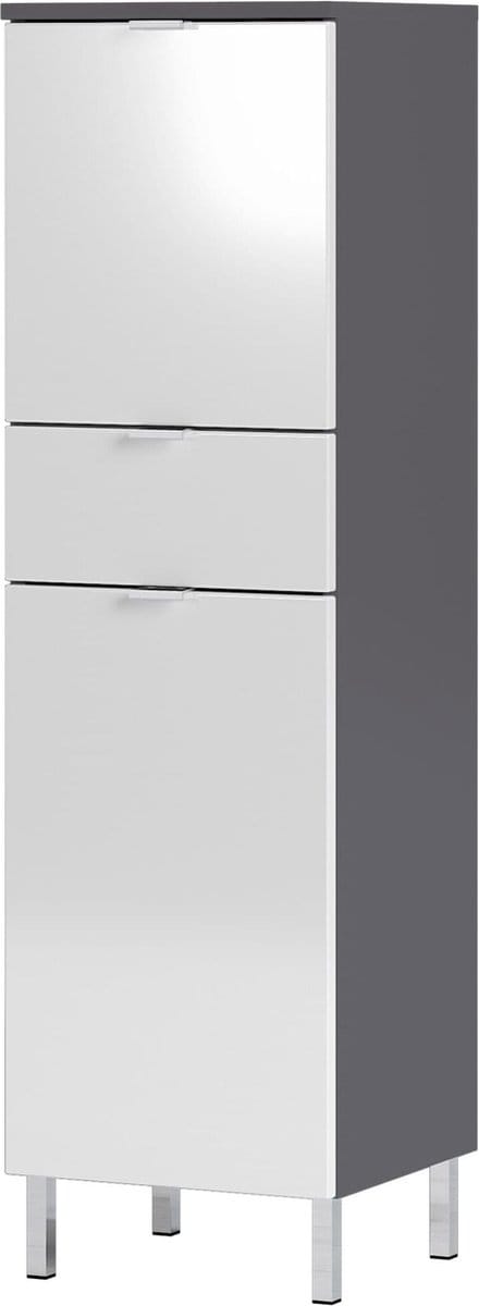 Badkamerkast June Antraciet - Wit - Breedte 34 cm - Hoogte 120 cm - Diepte 34 cm