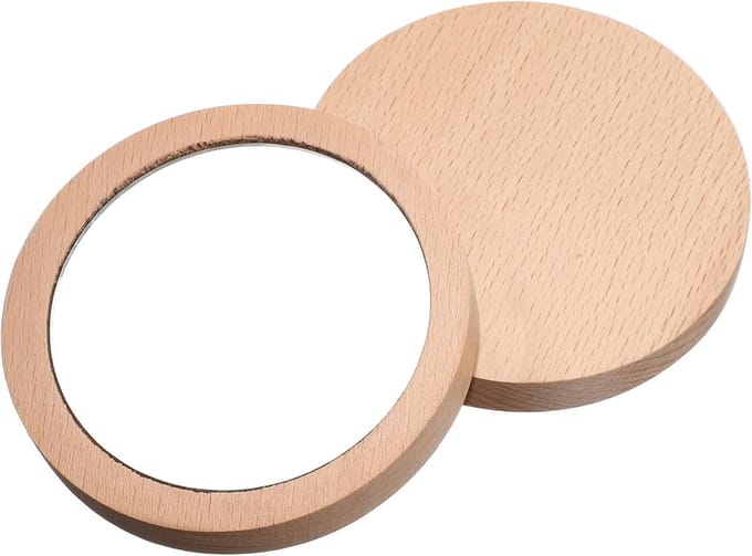 Set van 2 Houten Zakspiegels Rond - Compacte en Draagbare Handspiegel voor Handtas