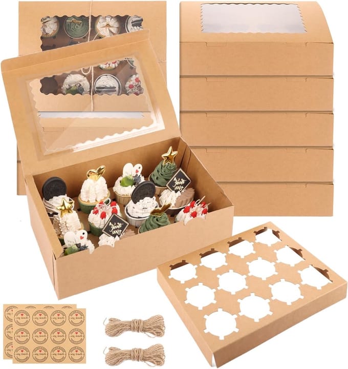 Set van 10 Cupcake Dozen met Venster en Inzetstukken voor Muffins en Taarten