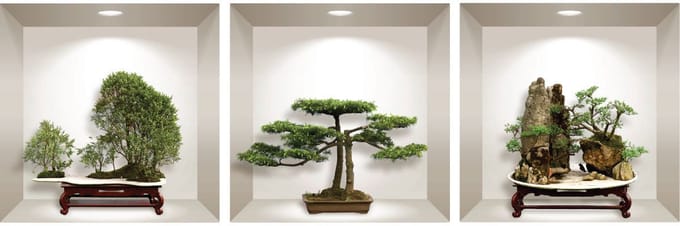 3D bonsai sticker in zijn nest, 30 x 90 cm