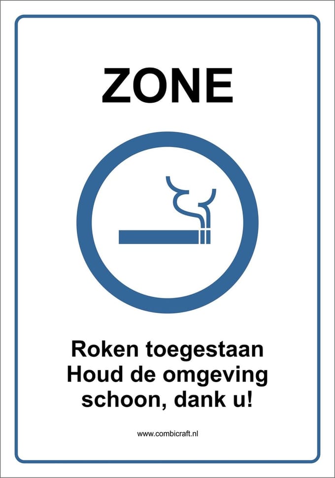 CombiCraft bord Zone, Roken toegestaan - 21x30cm