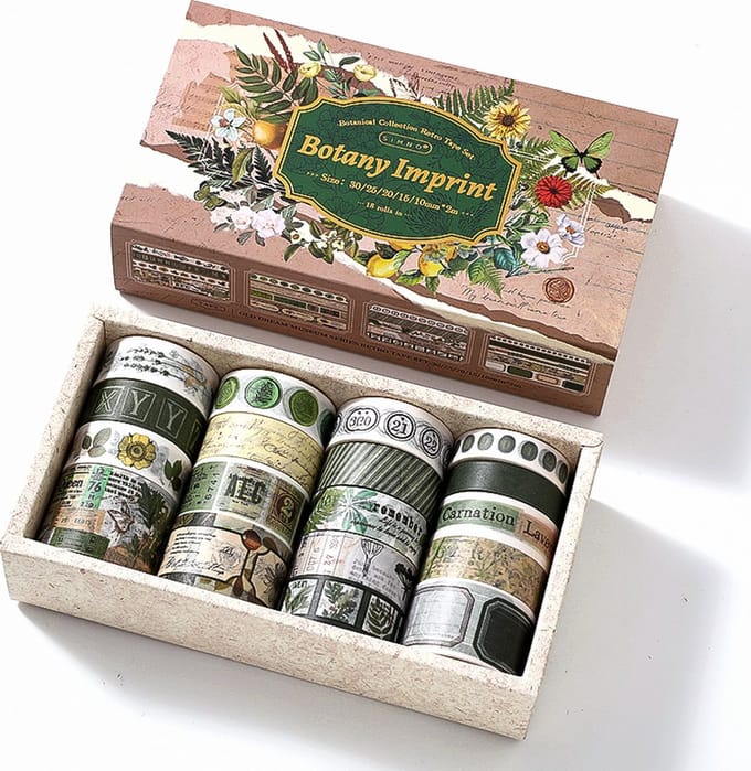 SIMNO® Washi tape set - 18 rollen - Botany Imprint