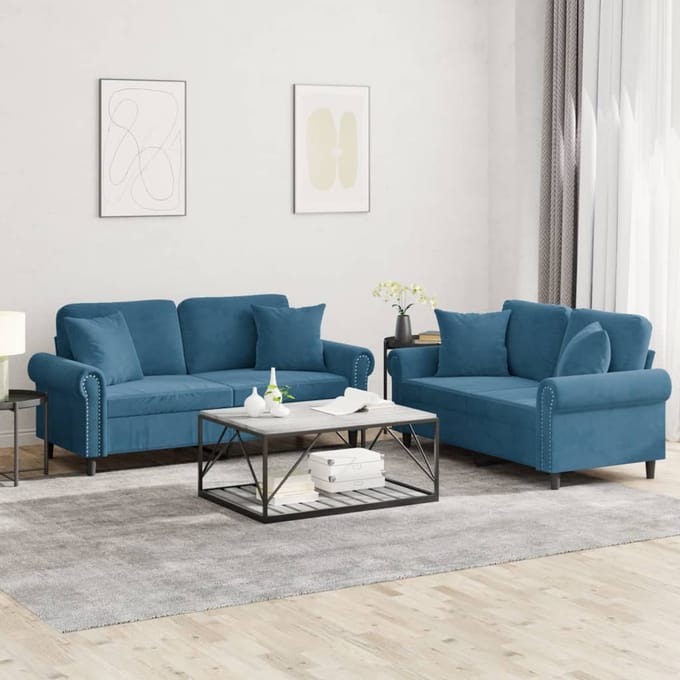 vidaXL - 2-delige - Loungeset - met - kussens - fluweel - blauw