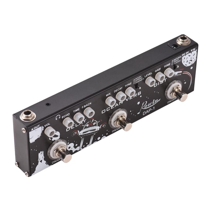 ROWIN 3-in-1 Gitaar Multi-effecten Pedaal Delay/Ocean Verb/Vervorming Aluminiumlegering Behuizing met True zwart