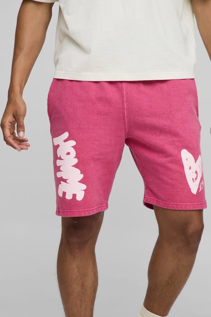 Regular Fit Heren Hart Grafische Gewassen Jersey Shorts | Red | Size Medium