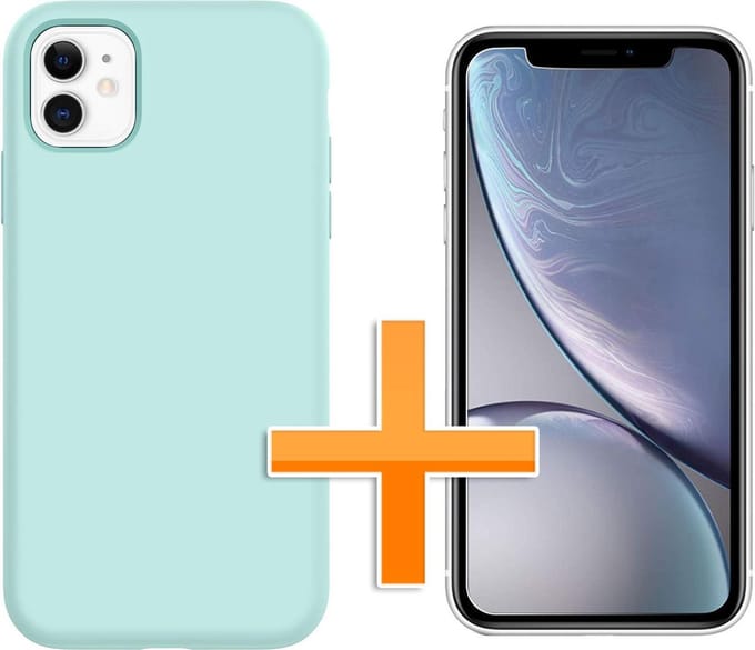 HB Hoesje Geschikt voor Apple iPhone 11 - Siliconen Back Cover / Glazen Screenprotector - Turquoise