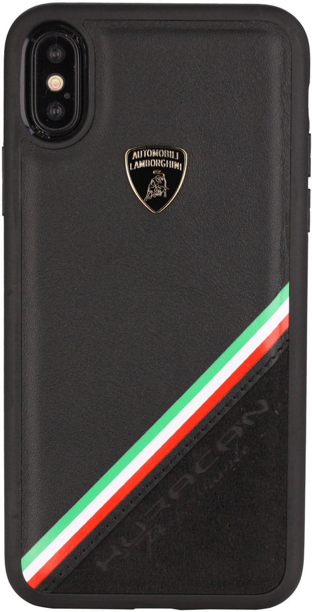 Zwart hoesje van Lamborghini - Backcover - Alcantara - iPhone Xs Max - Genuine Leather - Echt leer