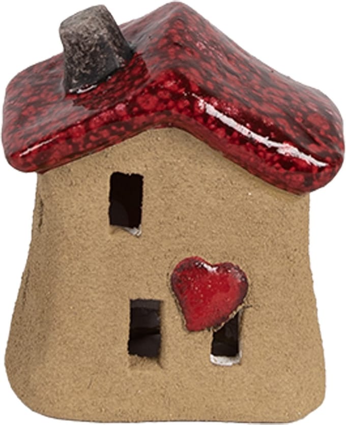 Clayre & Eef Decoratie Beeld Huis 7x6x8 cm Bruin Rood Keramiek