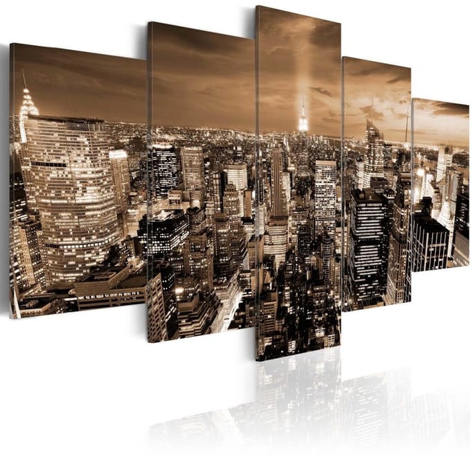Schilderij - New York: Licht in de Nacht , 5 luik