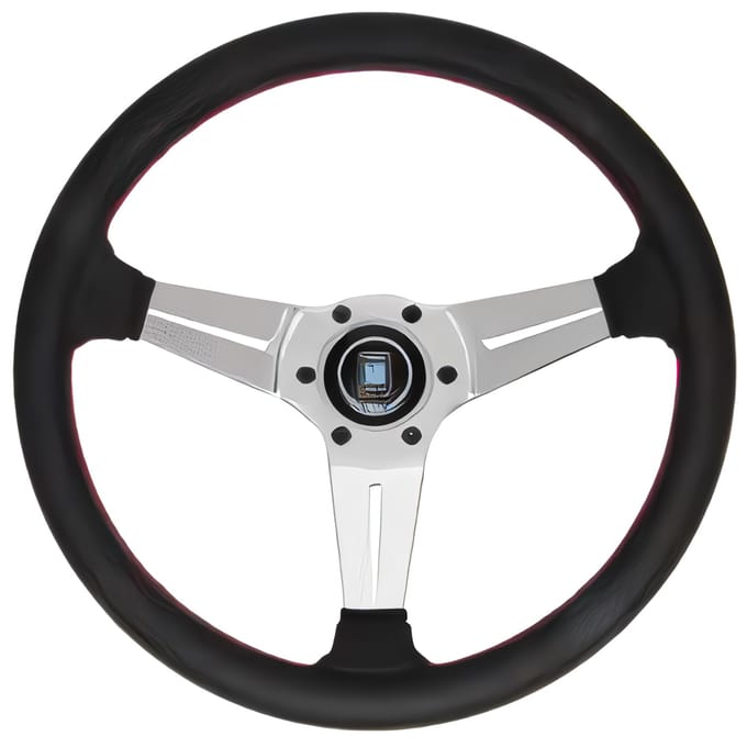 NARDI SPORTS Type Rally 35 Cuir Noir Perforé avec Rayons Polis, 350mm, N735