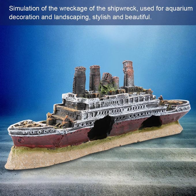 Décoration d'aquarium représentant un bateau naufragé du Titanic blanc