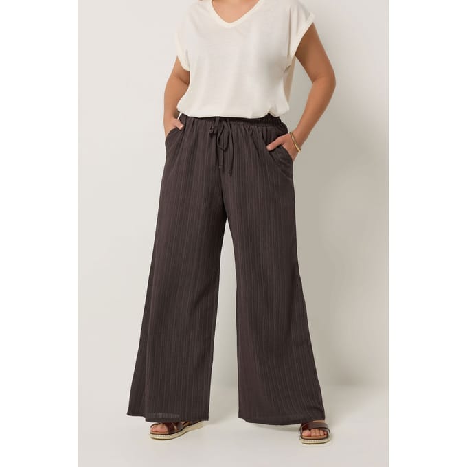 Yours Bruine Getextureerde Broek Met Wijde Pijpen Size Short > 48
