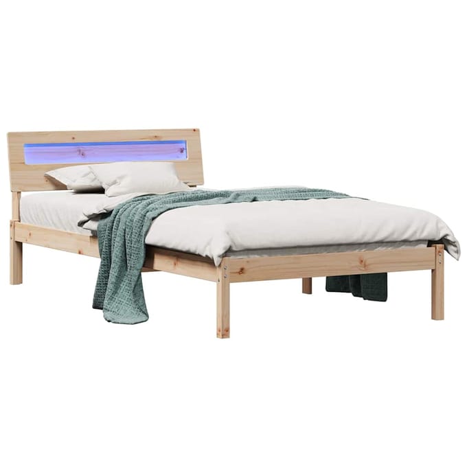 vidaXL - Bedframe - met - hoofdeinde - Bruin - 90 - x - 200 - cm - Massief - grenenhout