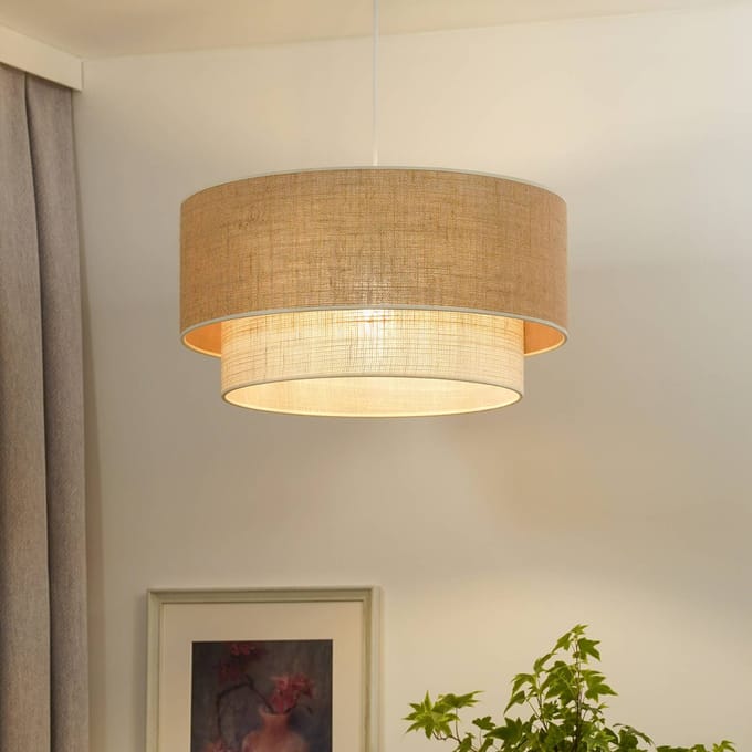 Euluna Hanglamp Boho, bruin/wit, Ø 45 cm, textiel