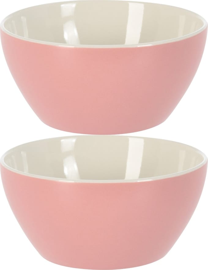 Excellent Houseware Soepkommen/schaaltjes - 2x - Acapulco - porselein - D14 x H6.5 cm - lichtroze