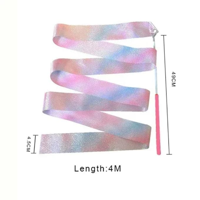 2M 4M Ritmische Gymnastiek Materiaal Ballet Streamer Danslint Ritmische Twirling Stok Regenboog Stok Training Knipperende Ster white