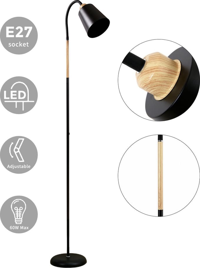 ANTENLICHT Industriële Vloerlamp - Ovaal lampenkap Zwart - MAX60W E27 fitting - excl. lichtbronnen