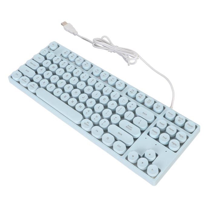 Gaming Toetsenbord USB Rond 87 Toetsen Kleurrijk Achtergrondlicht Ergonomisch Mechanisch Aanslag Bedraad Toetsenbord voor blauw