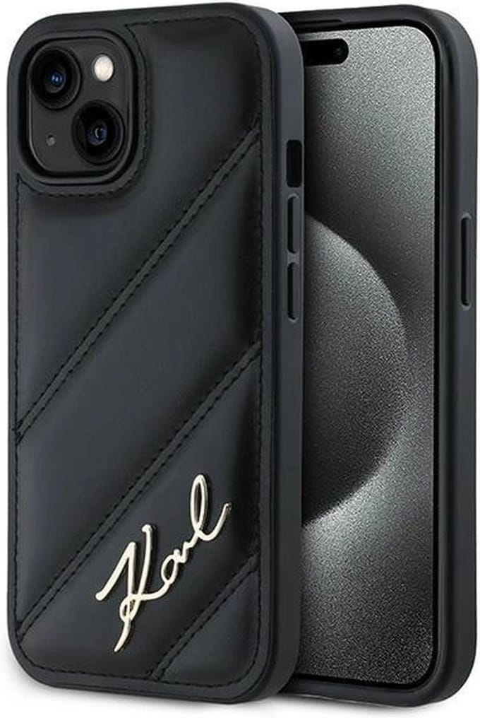 Karl Lagerfeld Diagonal Quilted Script case for iPhone 15 Plus / 14 Plus - black