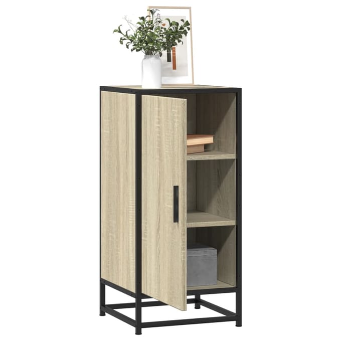 vidaXL - Dressoir - 35,5x35x76 - cm - bewerkt - hout - en - metaal - sonoma - eikenkleur