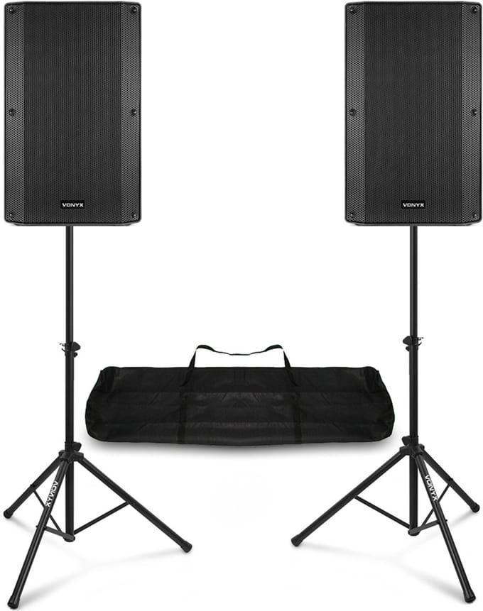 Vonyx DJ speaker set - 12 Inch actieve speakerset met statieven - Bluetooth - 800W