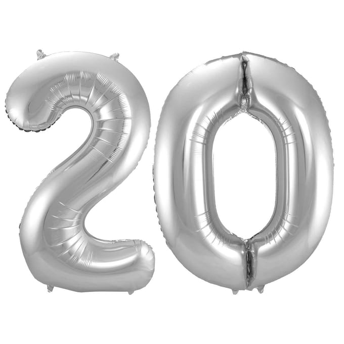Folieballon 20 jaar - Zilver - 86 cm