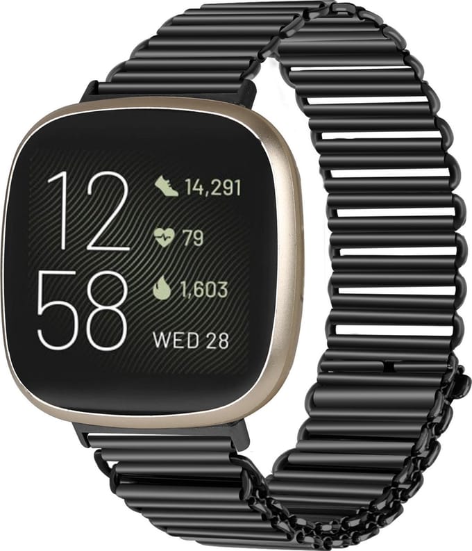 Strap-it RVS smartwatch bandje - stalen loop bandje geschikt voor Fitbit Versa 3 / Versa 4 / Sense / Sense 2 - zwart