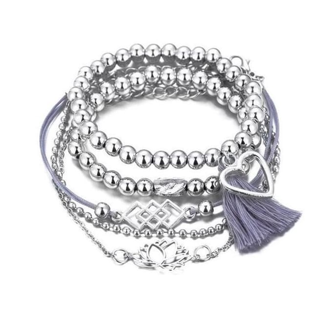 Jomide Set Armbanden - 5 delig - Hart - Zilverkleurig