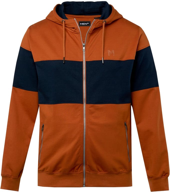 Men Plus - Heren - hoodie-jacksweatstofcolorblockingcapuchon - Sandelhout - Maat L