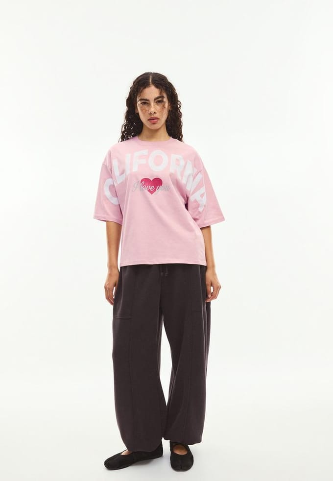 Stradivarius T-shirt met California-print  Pastelroze S