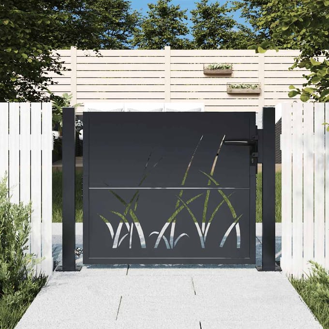 vidaXL Poort met grasontwerp 100x75 cm staal antracietkleurig