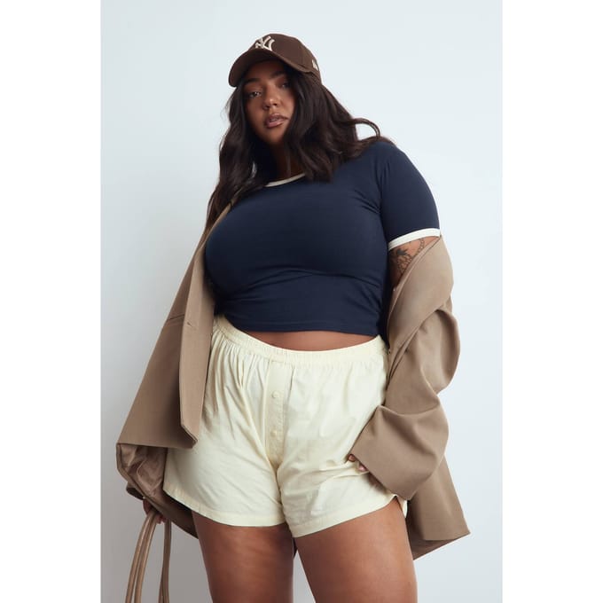 boohoo Dames Plus Katoenen Popeline Overhemden Short | Lemon | Maat: 18