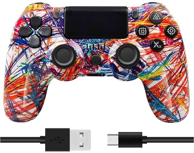 NAXSIR Draadloze PS4 Controller met Opvallend Comic Design – Bluetooth Gamepad met Explosieve Kleuren, Micro-USB Aansluiting, Oplaadbare Batterij​