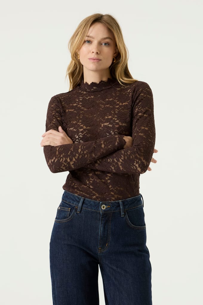 GARCIA Dames Effen T-shirt Bruin Lange mouw