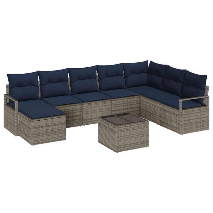 vidaXL Bankstel 9 st Grijs poly rattan