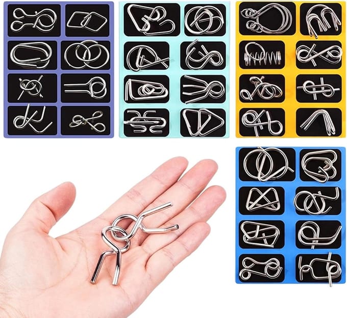 Metaal Puzzels - Hersenkraker Set - Cognitieve Training - 16 Delen Uitdaging - 16x16x0.1 cm - Metaal
