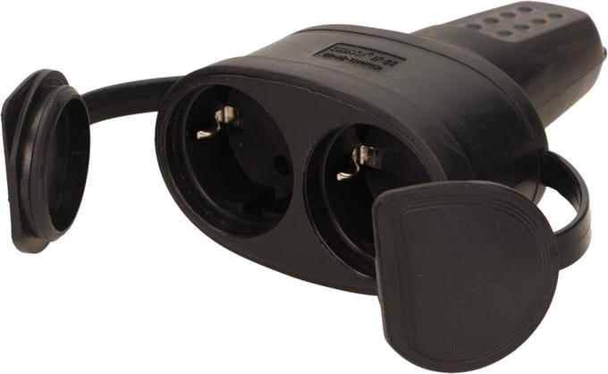 Dubbele contrastekker - Stroomstekker - Massief rubber - IP44 - Zwart